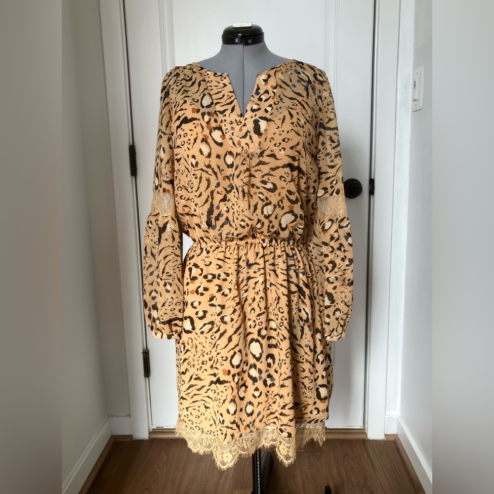 White House Black Market Animal Print Long Sleeve Dress